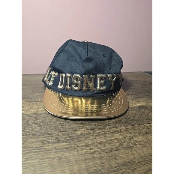 Disney Parks WALT DISNEY WORLD BASE BALL HAT Black Gold Cap Metallic Snap Back - Picture 1 of 4